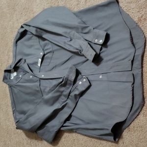 Western Limits grey denim long sleeve button up back wind flap built tough